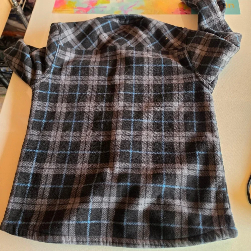 Freedom Foundry Boys Plaid Sherpa Lined Fleece Shirt Jacket Blue Grey L 14/16